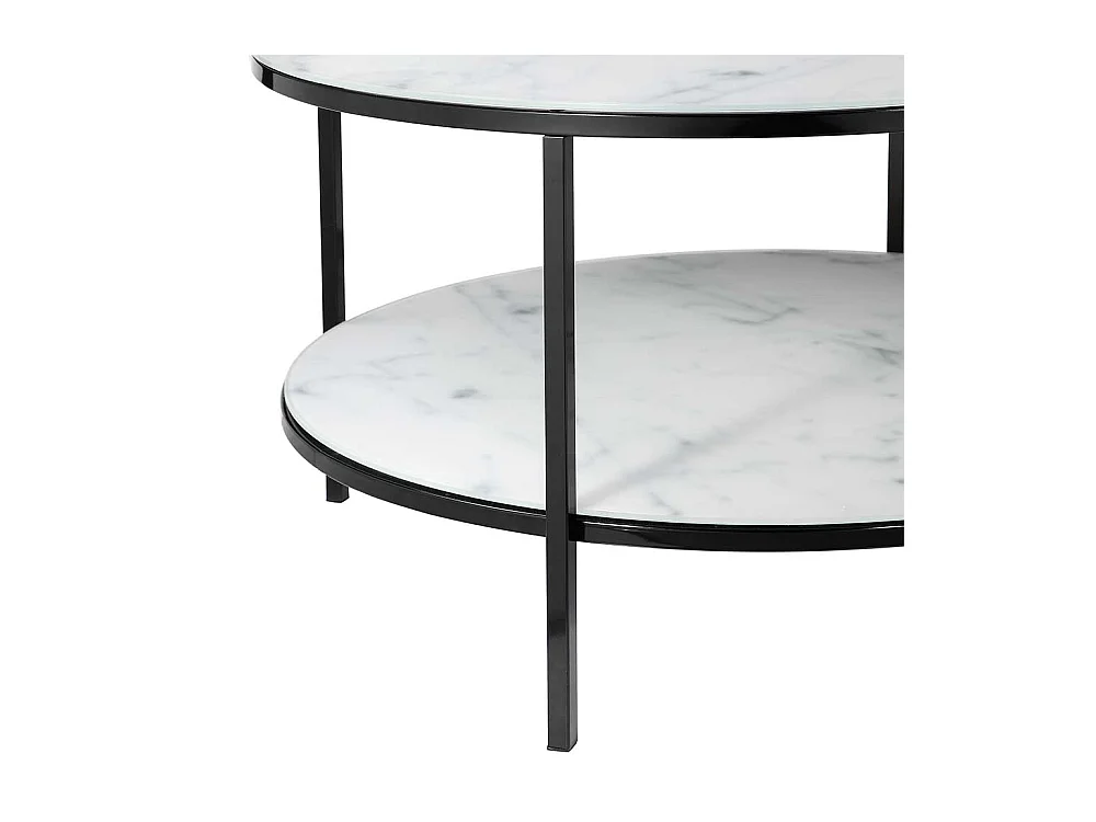 Runder Couchtisch mit Glasplatten Marmoroptik Weiß Grau