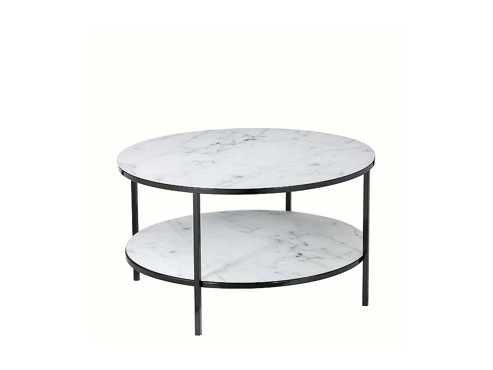 Runder Couchtisch mit Glasplatten Marmoroptik Weiß Grau