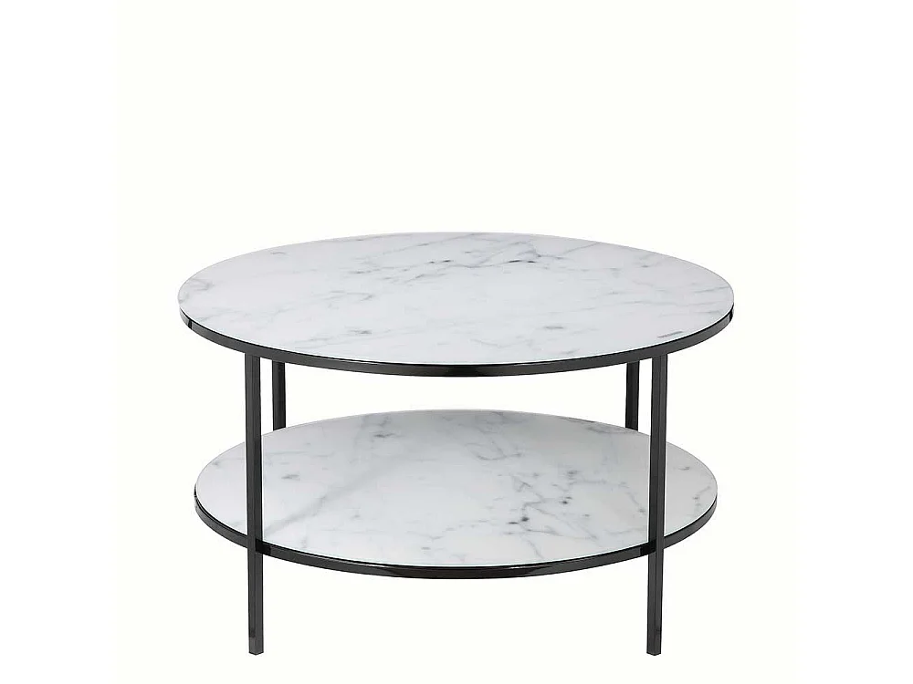 Runder Couchtisch mit Glasplatten Marmoroptik Weiß Grau