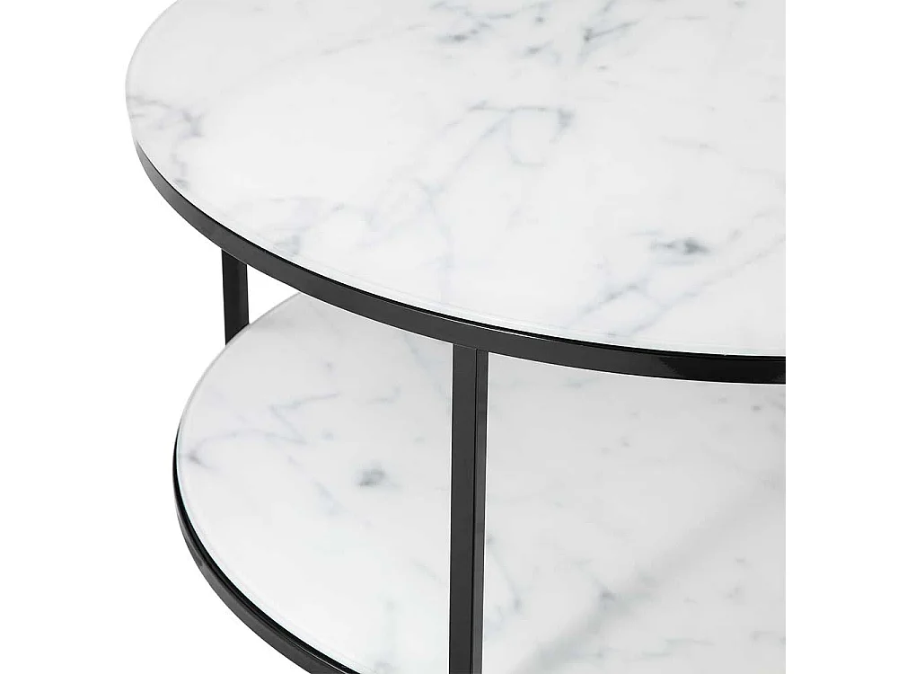 Runder Couchtisch mit Glasplatten Marmoroptik Weiß Grau