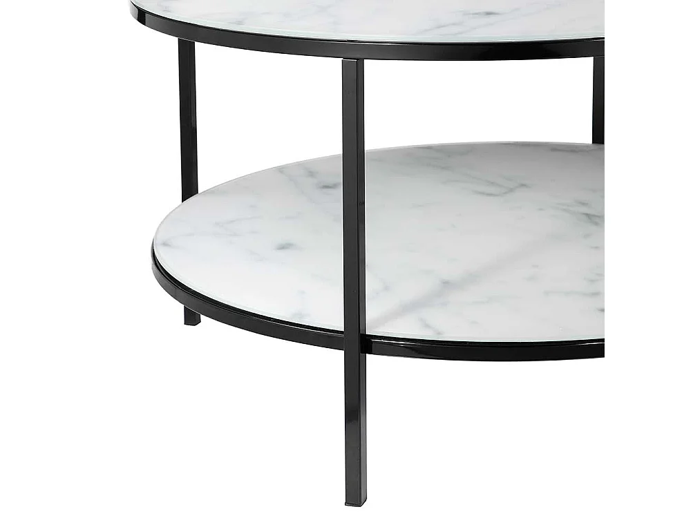 Runder Couchtisch mit Glasplatten Marmoroptik Weiß Grau