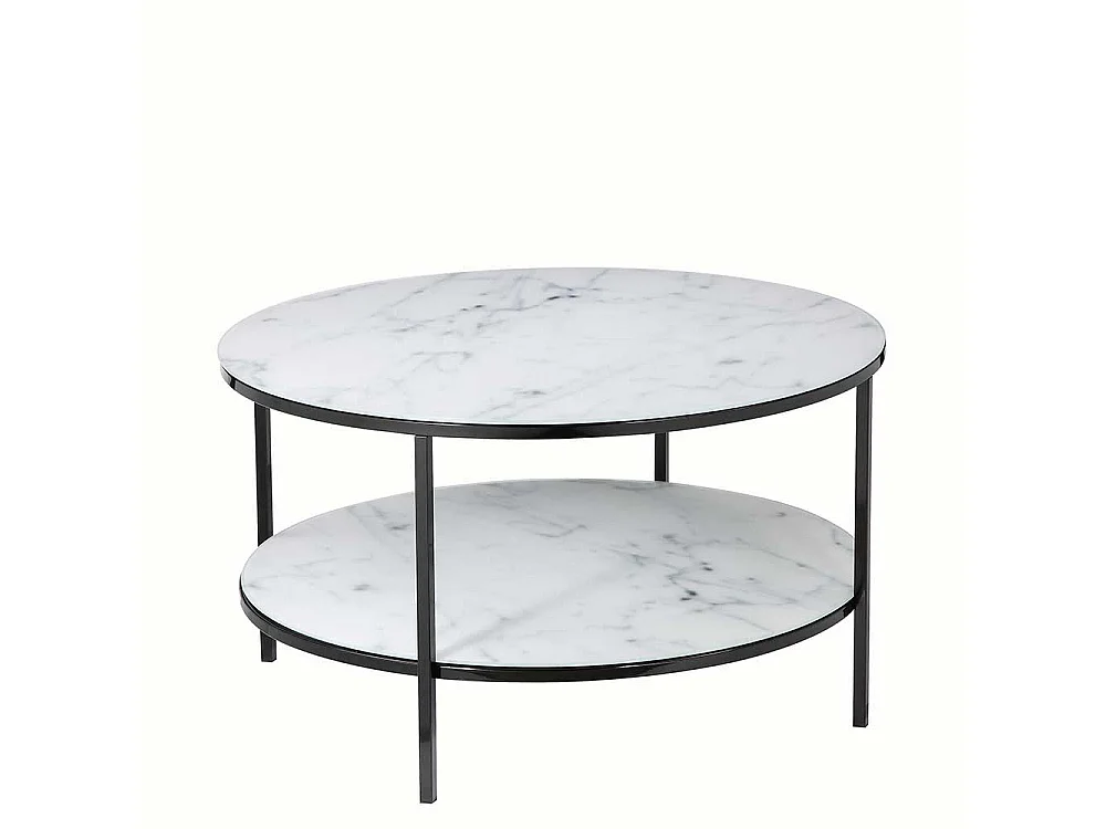 Runder Couchtisch mit Glasplatten Marmoroptik Weiß Grau