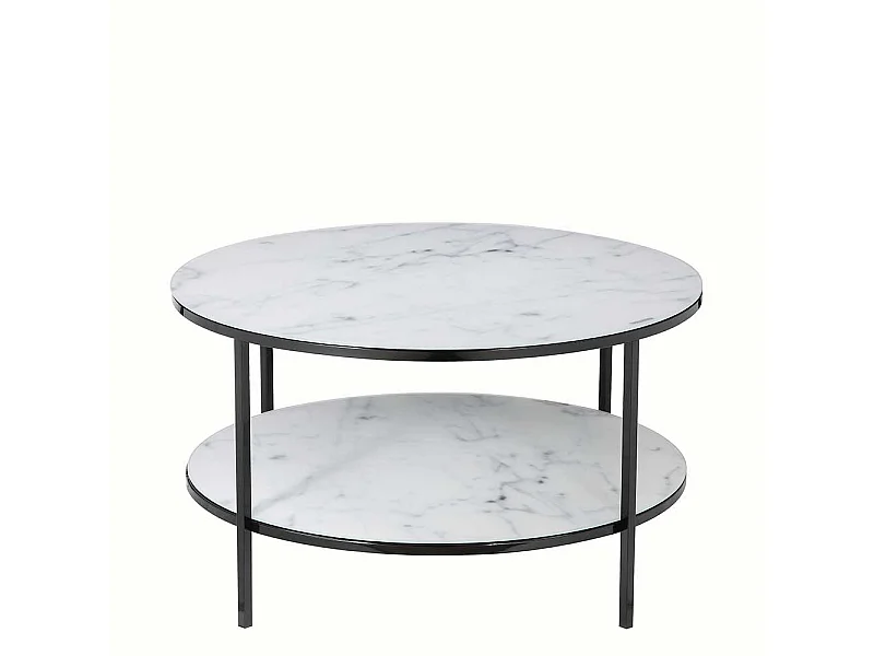 Runder Couchtisch mit Glasplatten Marmoroptik Weiß Grau