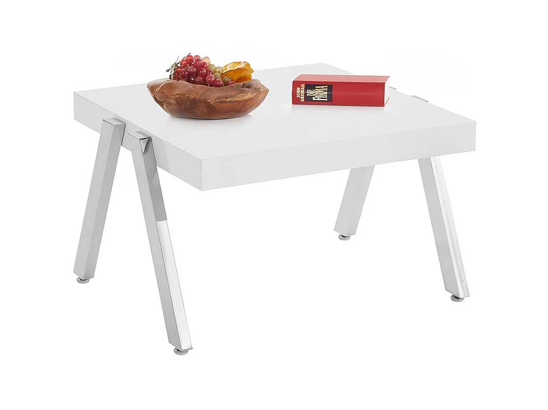 Sofatisch in Weiß und Chromfarben 60 cm breit