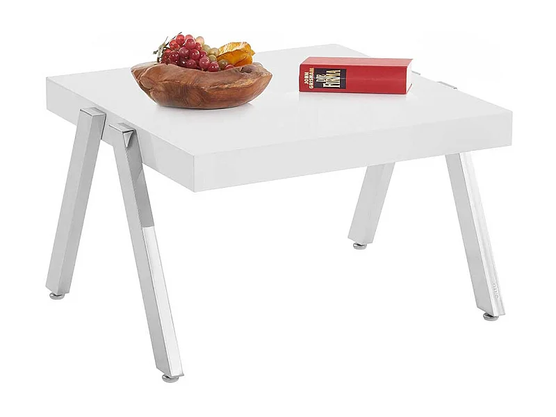 Sofatisch in Weiß und Chromfarben 60 cm breit