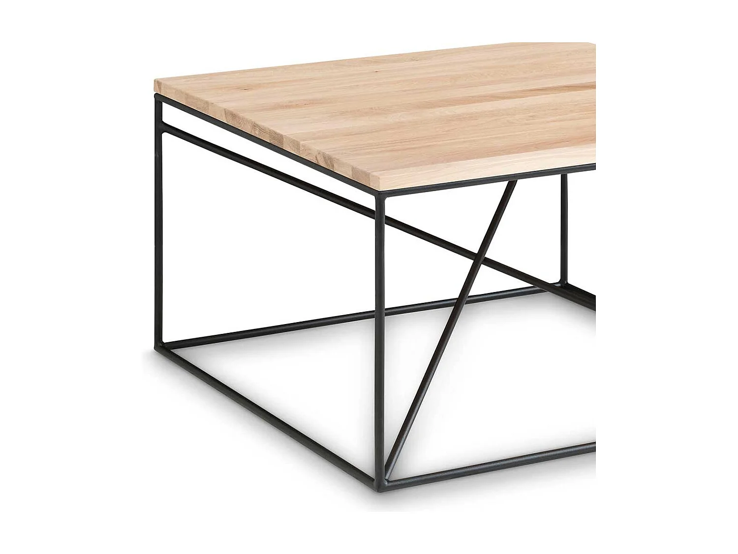 Echtholz Couchtisch aus Eiche Massivholz und Metall 70 cm breit