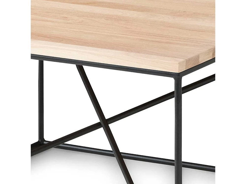 Echtholz Couchtisch aus Eiche Massivholz und Metall 70 cm breit