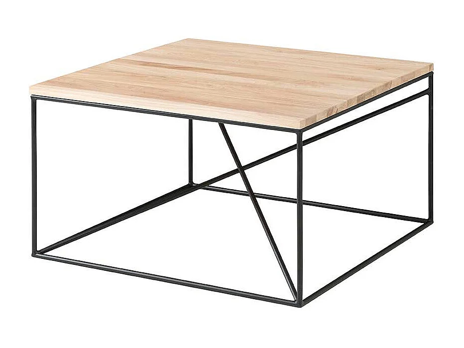 Echtholz Couchtisch aus Eiche Massivholz und Metall 70 cm breit