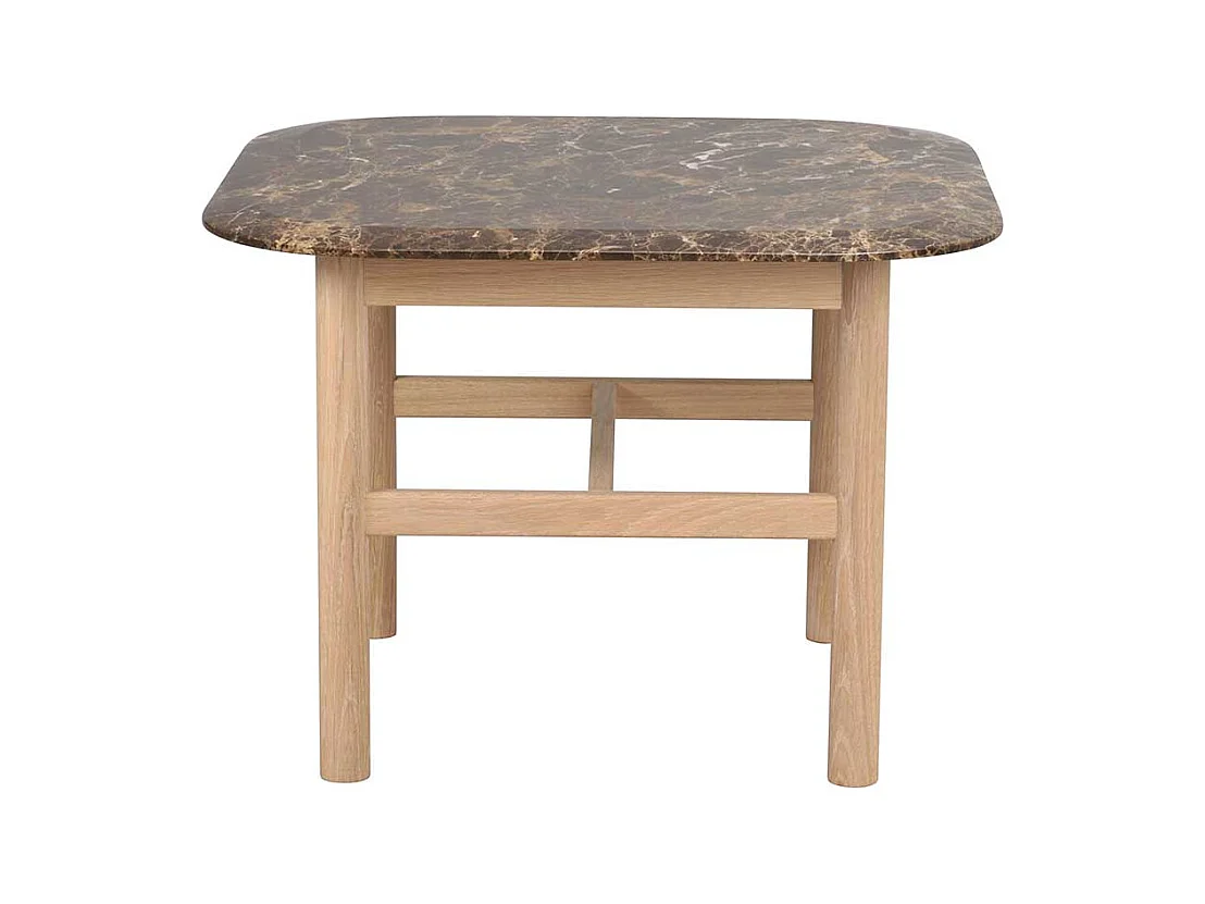 Designcouchtisch mit brauner Marmorplatte Gestell Eiche White Wash