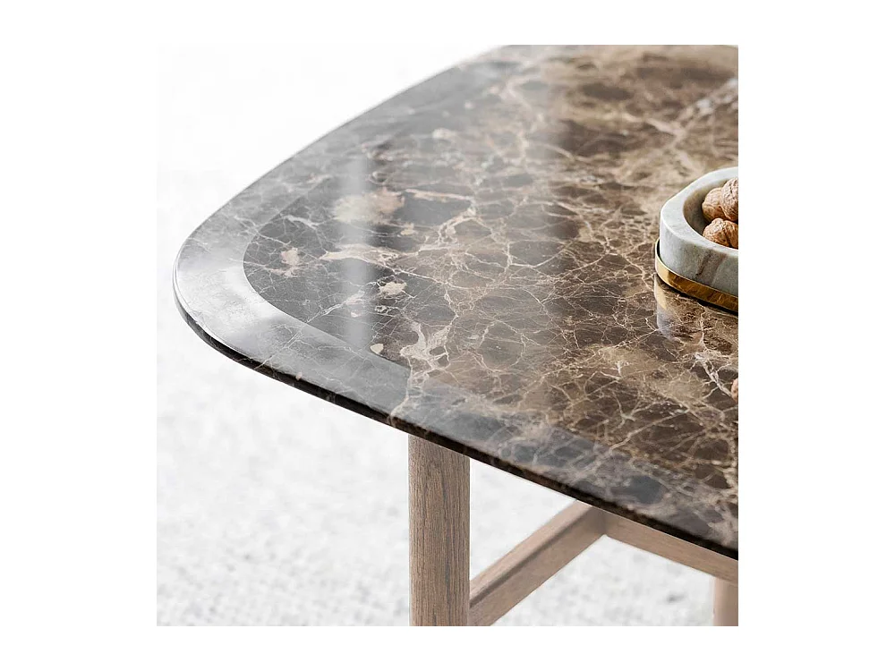 Designcouchtisch mit brauner Marmorplatte Gestell Eiche White Wash