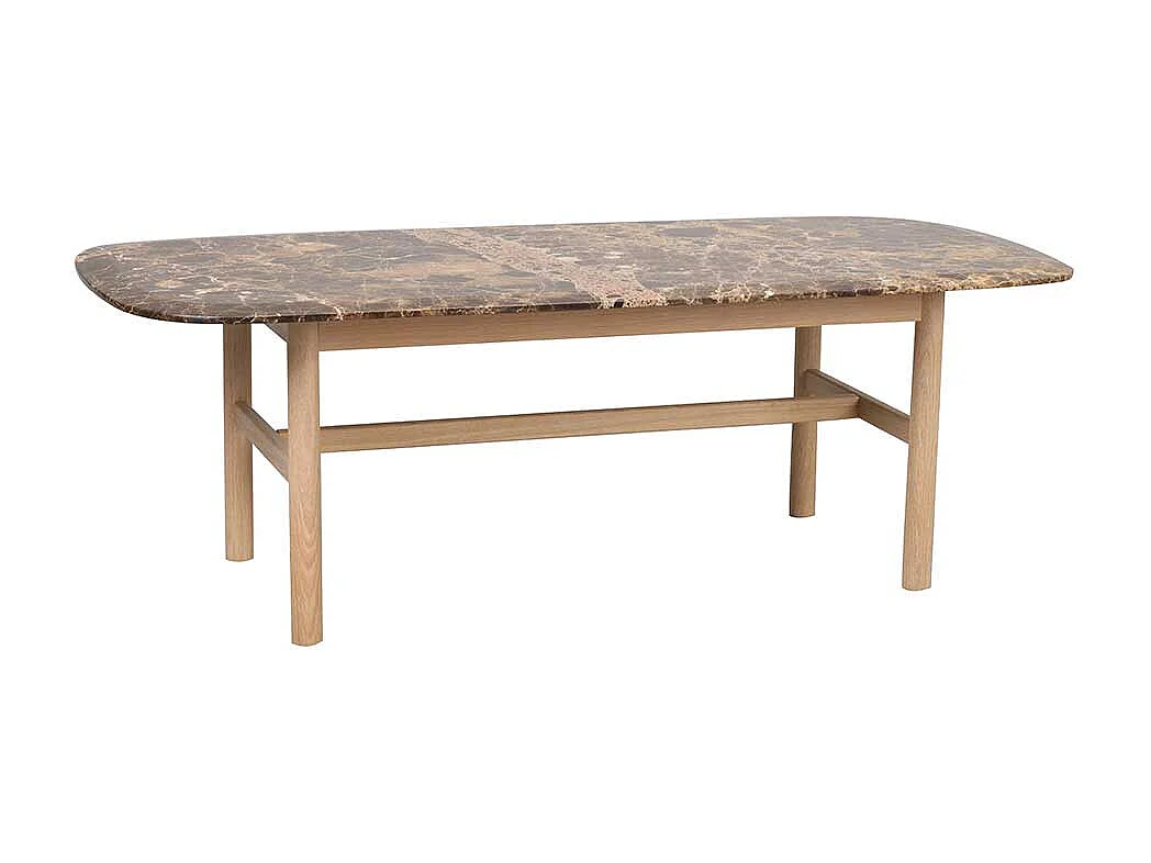 Designcouchtisch mit brauner Marmorplatte Gestell Eiche White Wash