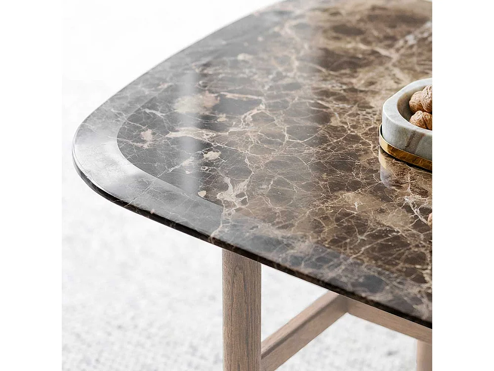 Designcouchtisch mit brauner Marmorplatte Gestell Eiche White Wash