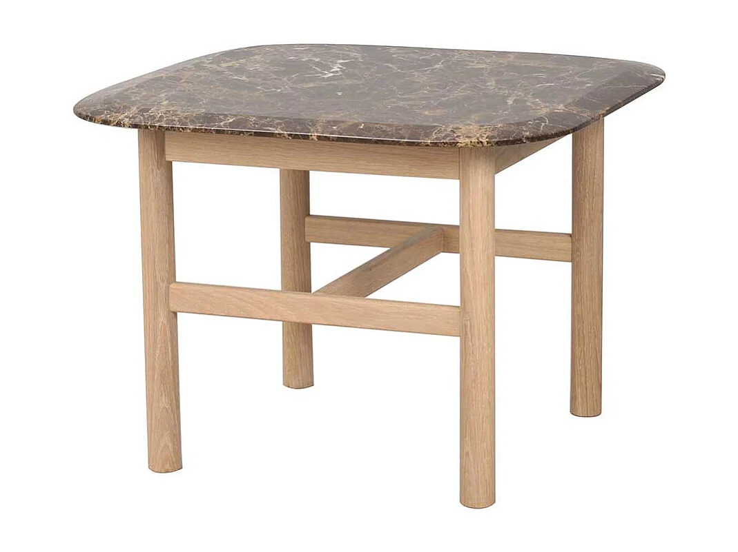 Designcouchtisch mit brauner Marmorplatte Gestell Eiche White Wash