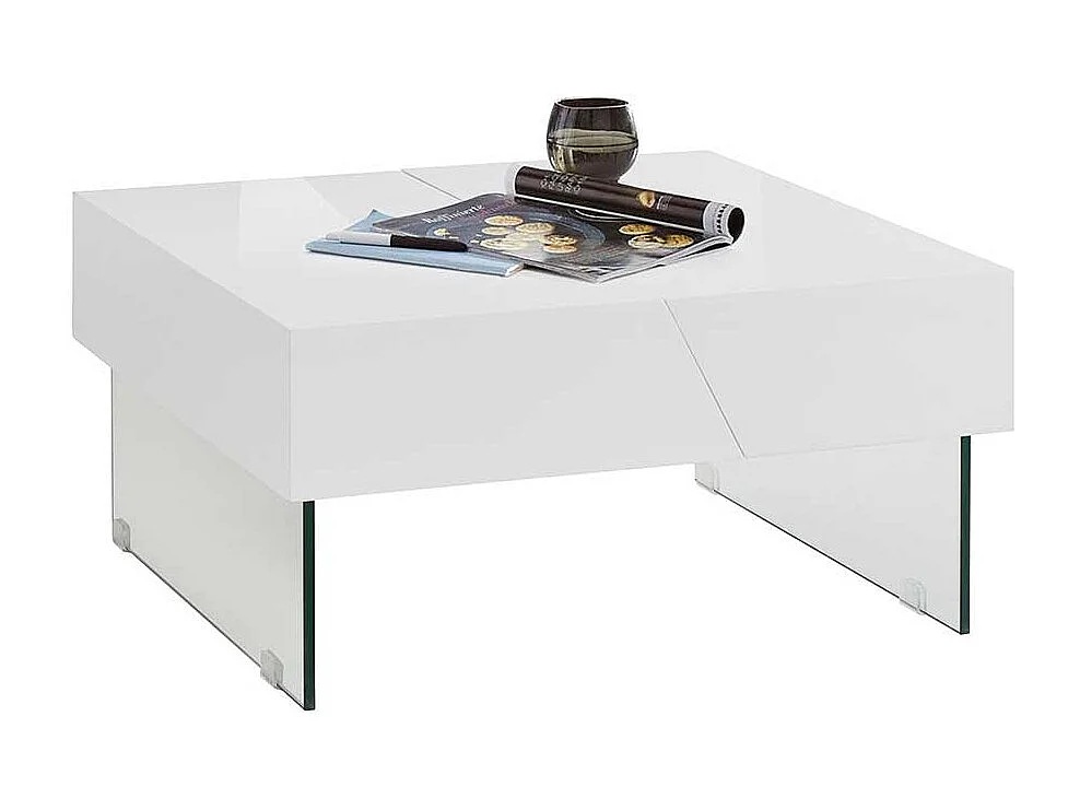 Sofatisch in Weiß Hochglanz Glaswangen