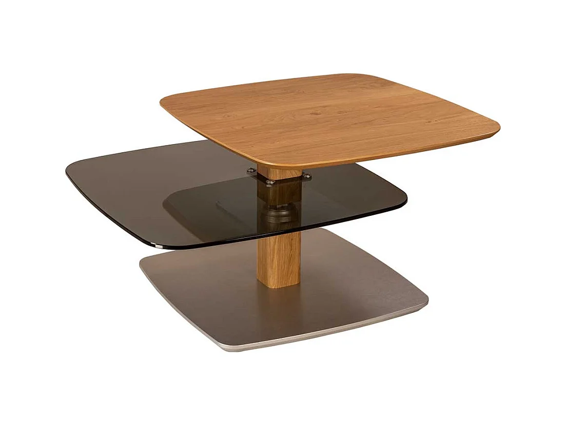 Sofa Tisch aus Parsolglas und Wildeiche Massivholz höhenverstellbar