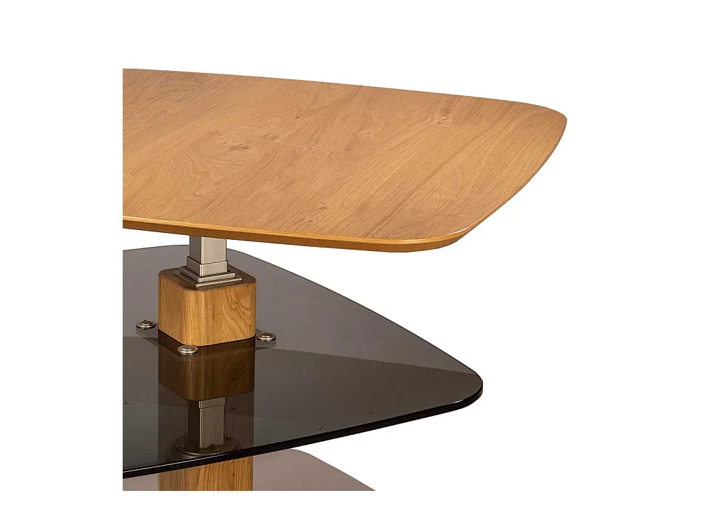 Sofa Tisch aus Parsolglas und Wildeiche Massivholz höhenverstellbar