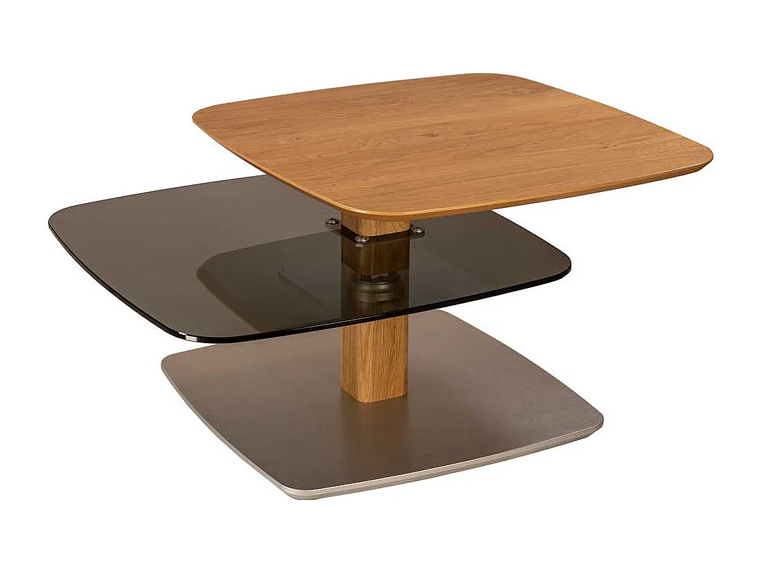 Sofa Tisch aus Parsolglas und Wildeiche Massivholz höhenverstellbar