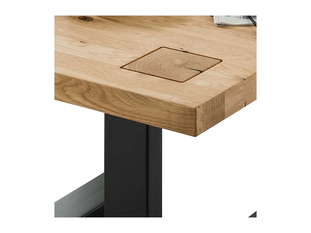 Wildeiche Wohnzimmertisch mit Metall Bügelgestell Hirnholz Einlage