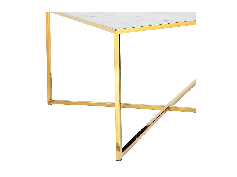 Wohnzimmertisch in Weiß Hellgrau Gold Glasplatte Marmoroptik