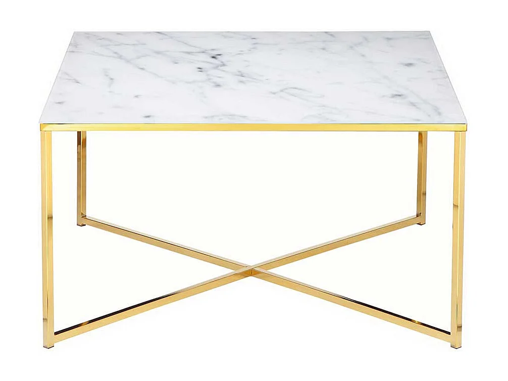 Wohnzimmertisch in Weiß Hellgrau Gold Glasplatte Marmoroptik