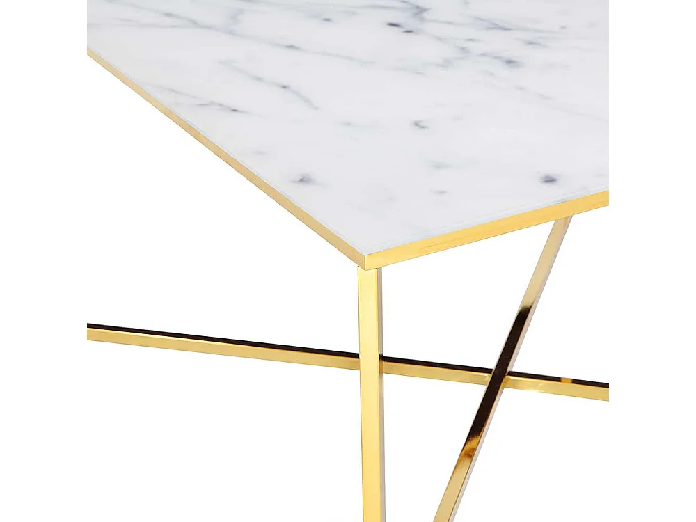 Wohnzimmertisch in Weiß Hellgrau Gold Glasplatte Marmoroptik