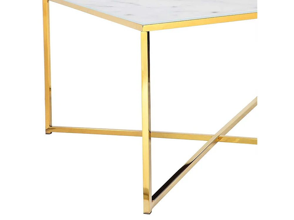 Wohnzimmertisch in Weiß Hellgrau Gold Glasplatte Marmoroptik