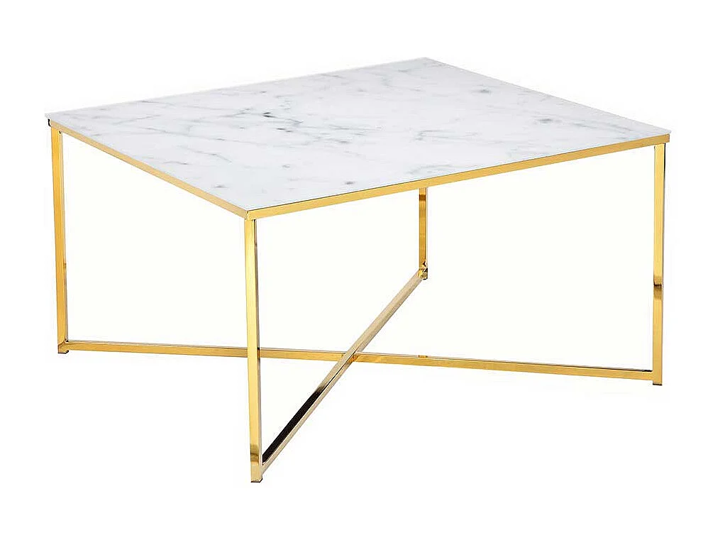 Wohnzimmertisch in Weiß Hellgrau Gold Glasplatte Marmoroptik