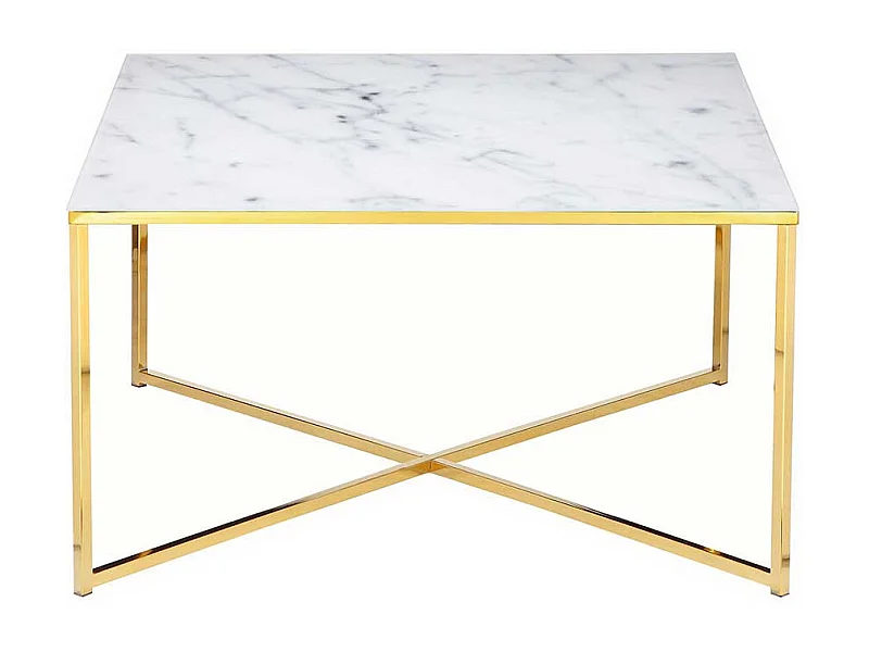 Wohnzimmertisch in Weiß Hellgrau Gold Glasplatte Marmoroptik