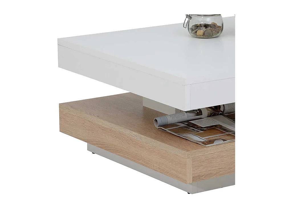 Sofatisch in Weiß und Sonoma Eiche drehbarer Platte