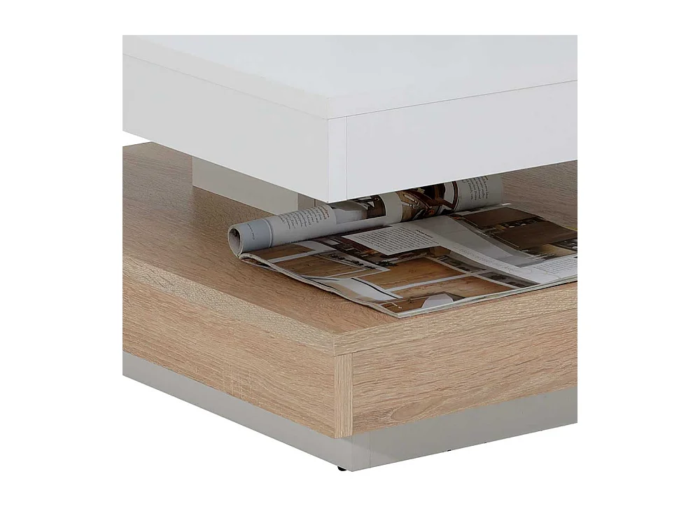 Sofatisch in Weiß und Sonoma Eiche drehbarer Platte