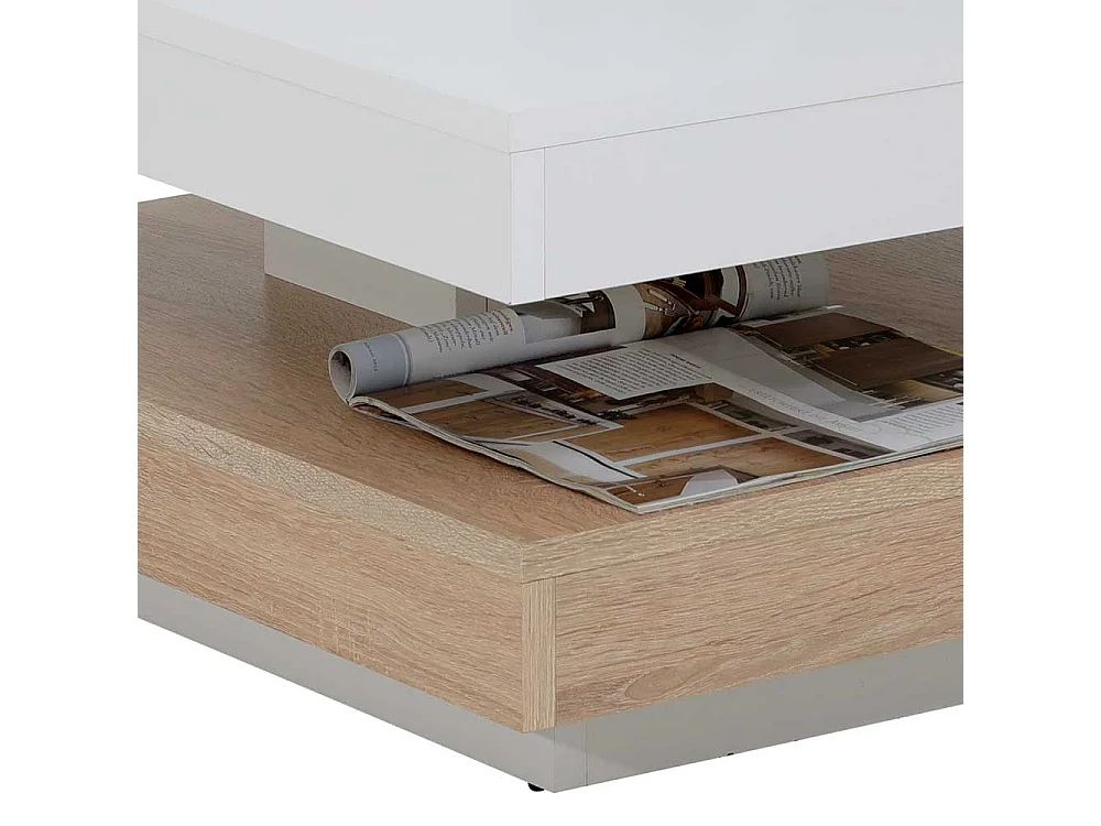 Sofatisch in Weiß und Sonoma Eiche drehbarer Platte