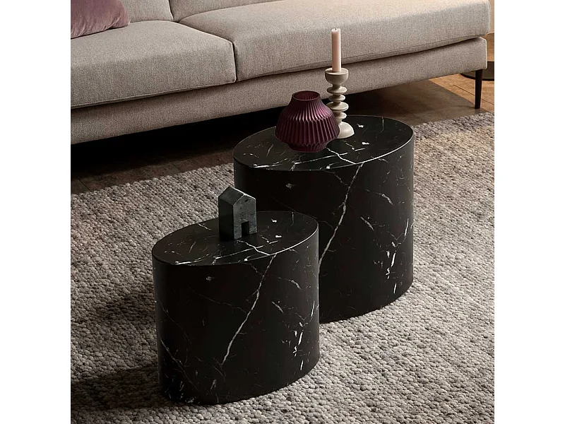 Wohnzimmer Tisch Set mit ovaler Tischplatte Schwarz (zweiteilig)