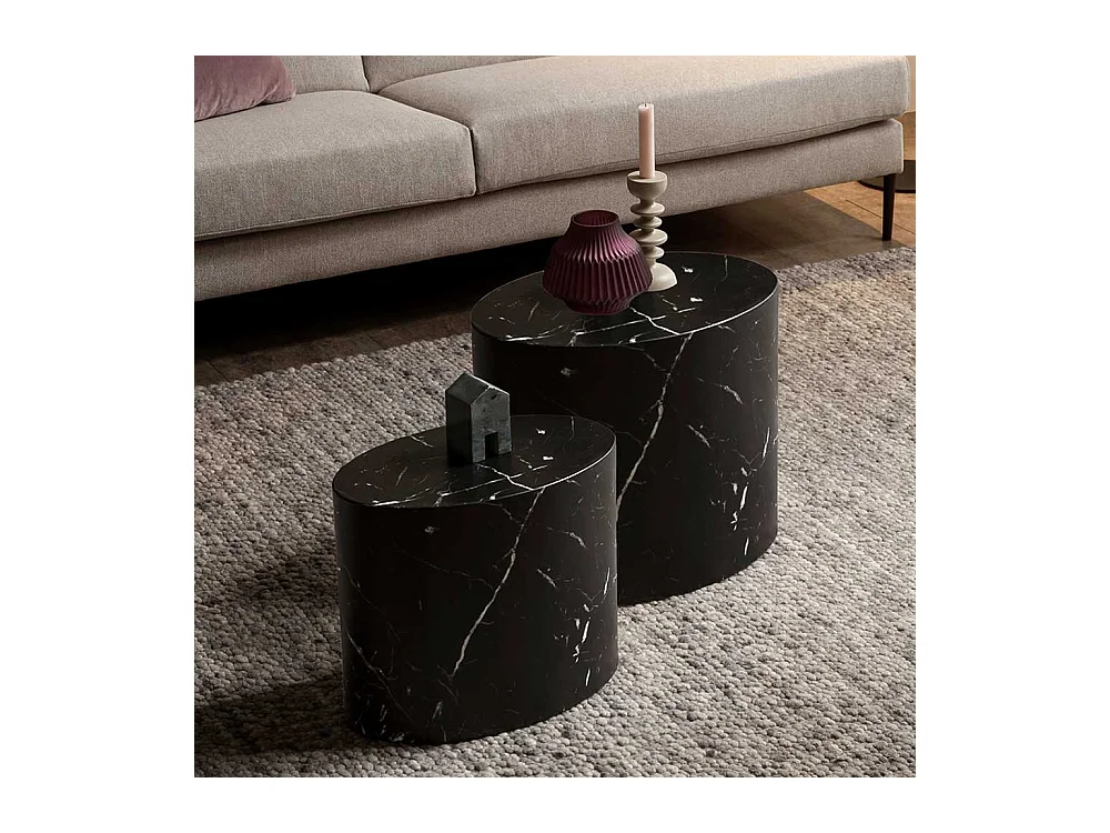 Wohnzimmer Tisch Set mit ovaler Tischplatte Schwarz (zweiteilig)