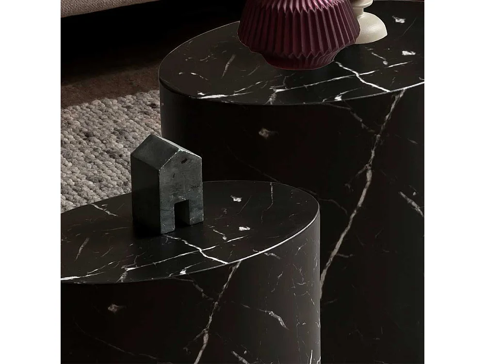 Wohnzimmer Tisch Set mit ovaler Tischplatte Schwarz (zweiteilig)