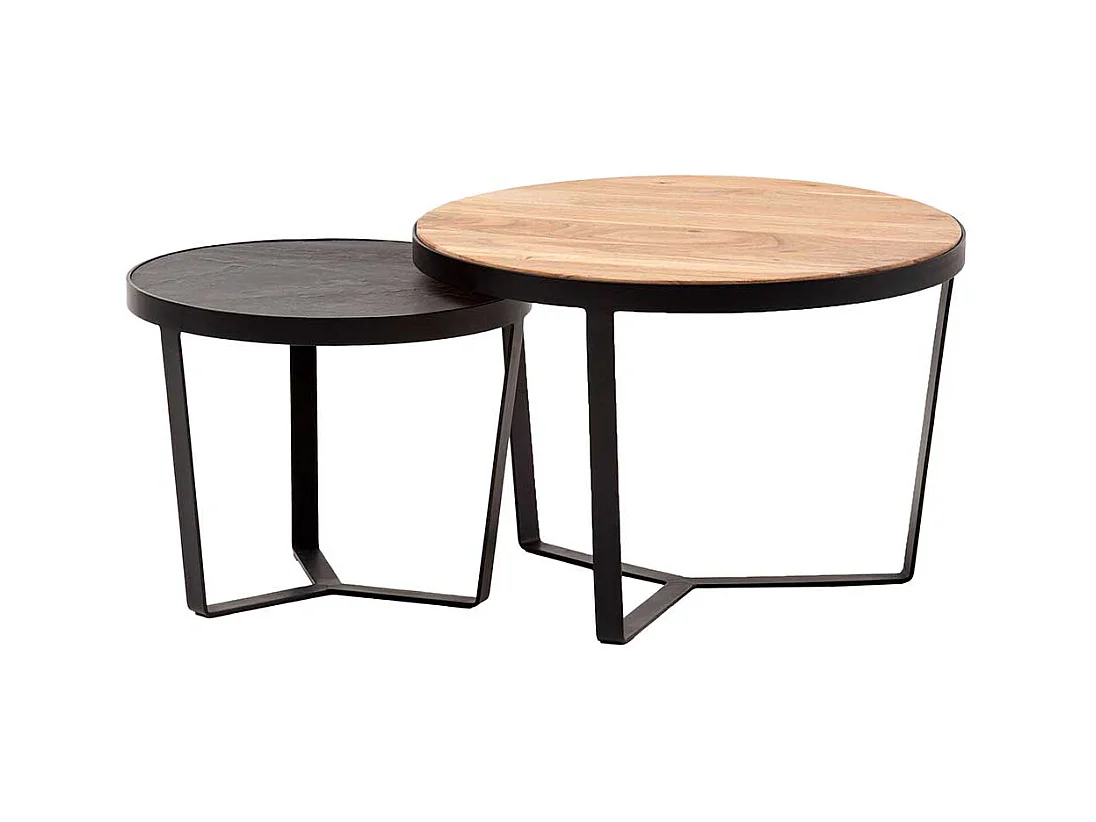 Couchtisch Set Sofatische in Anthrazit und Akaziefarben (zweiteilig)