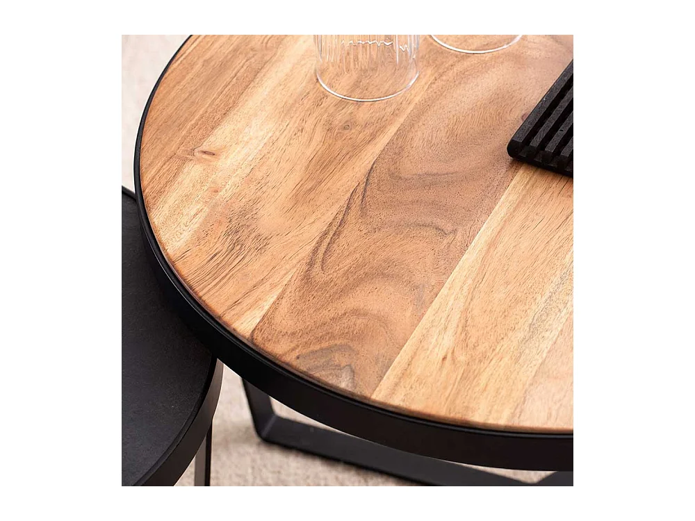 Couchtisch Set Sofatische in Anthrazit und Akaziefarben (zweiteilig)