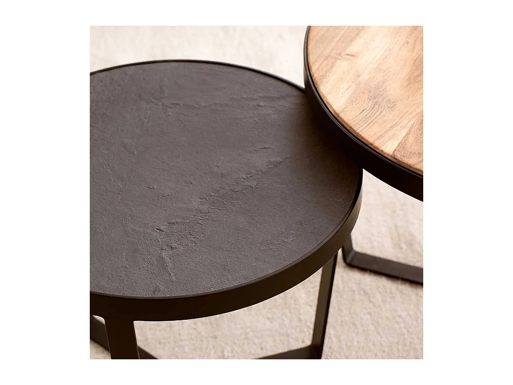 Couchtisch Set Sofatische in Anthrazit und Akaziefarben (zweiteilig)