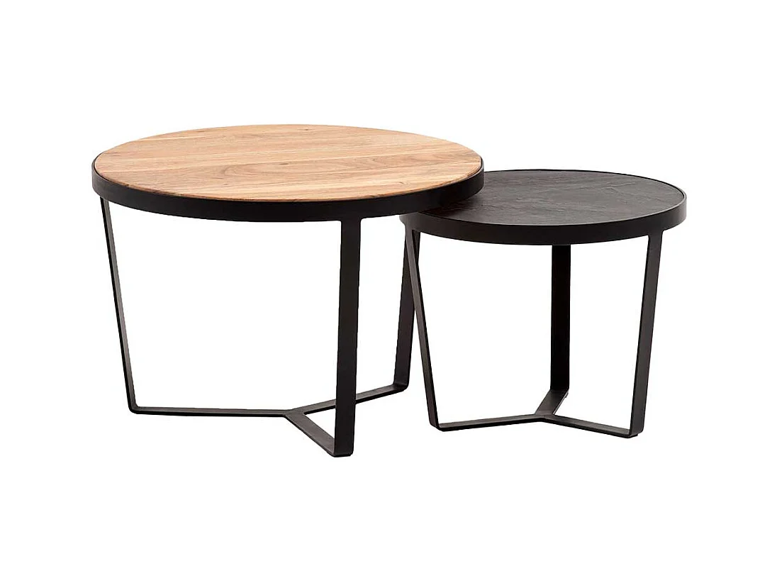 Couchtisch Set Sofatische in Anthrazit und Akaziefarben (zweiteilig)