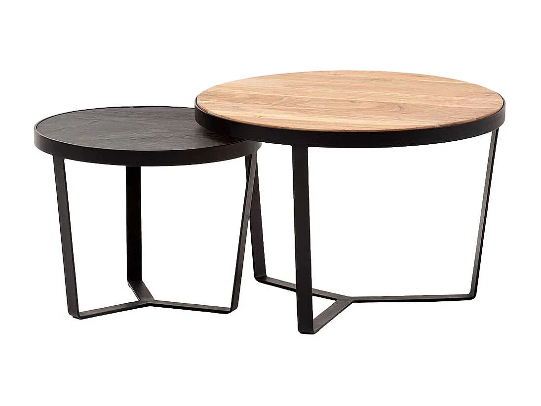 Couchtisch Set Sofatische in Anthrazit und Akaziefarben (zweiteilig)