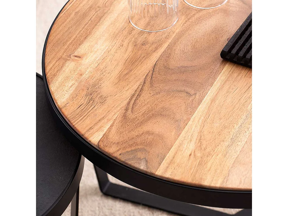 Couchtisch Set Sofatische in Anthrazit und Akaziefarben (zweiteilig)