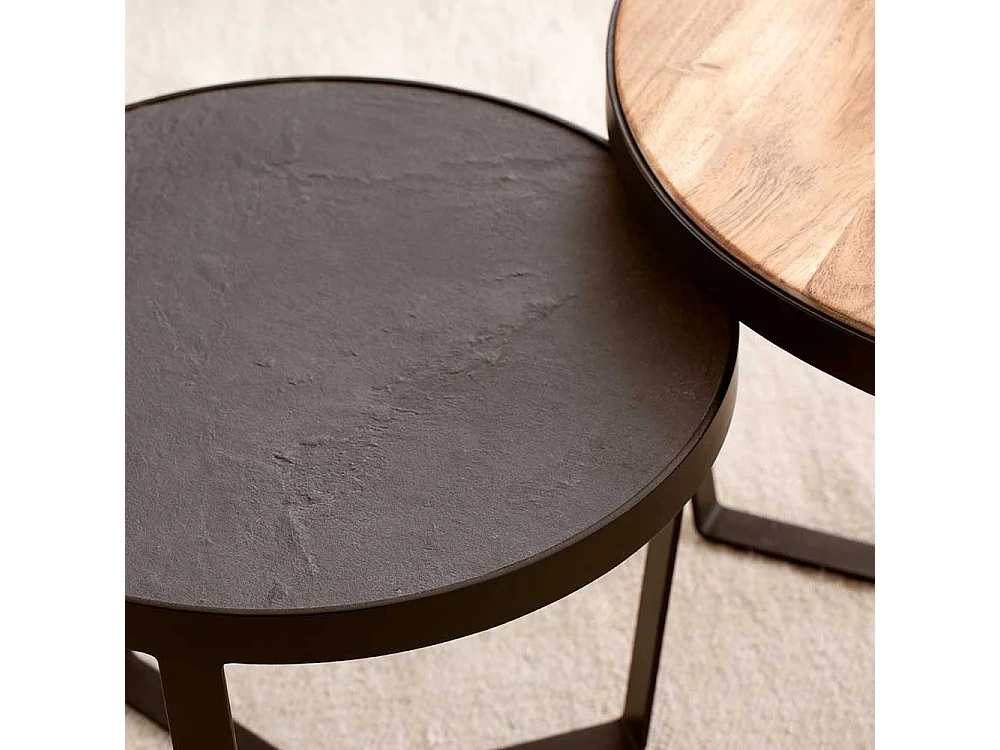 Couchtisch Set Sofatische in Anthrazit und Akaziefarben (zweiteilig)