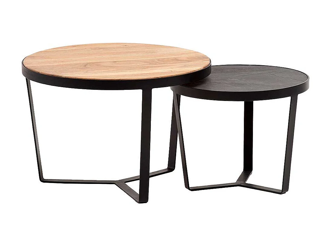 Couchtisch Set Sofatische in Anthrazit und Akaziefarben (zweiteilig)