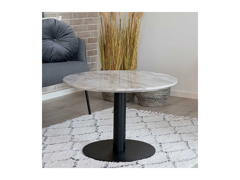 Wohnzimmer Tisch in Schwarz und Hellgrau marmoriert rund