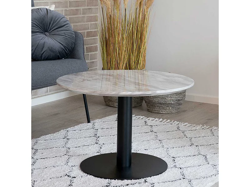 Wohnzimmer Tisch in Schwarz und Hellgrau marmoriert rund