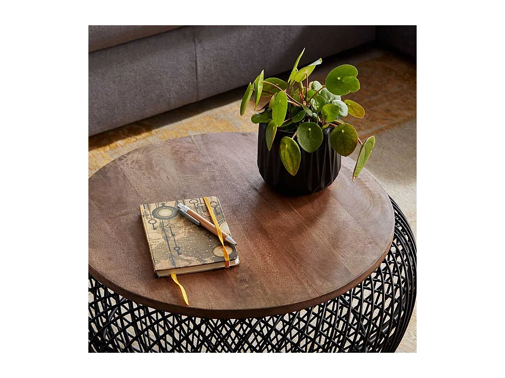 Draht Wohnzimmer Tisch mit abnehmbarer Tischplatte Massivholz