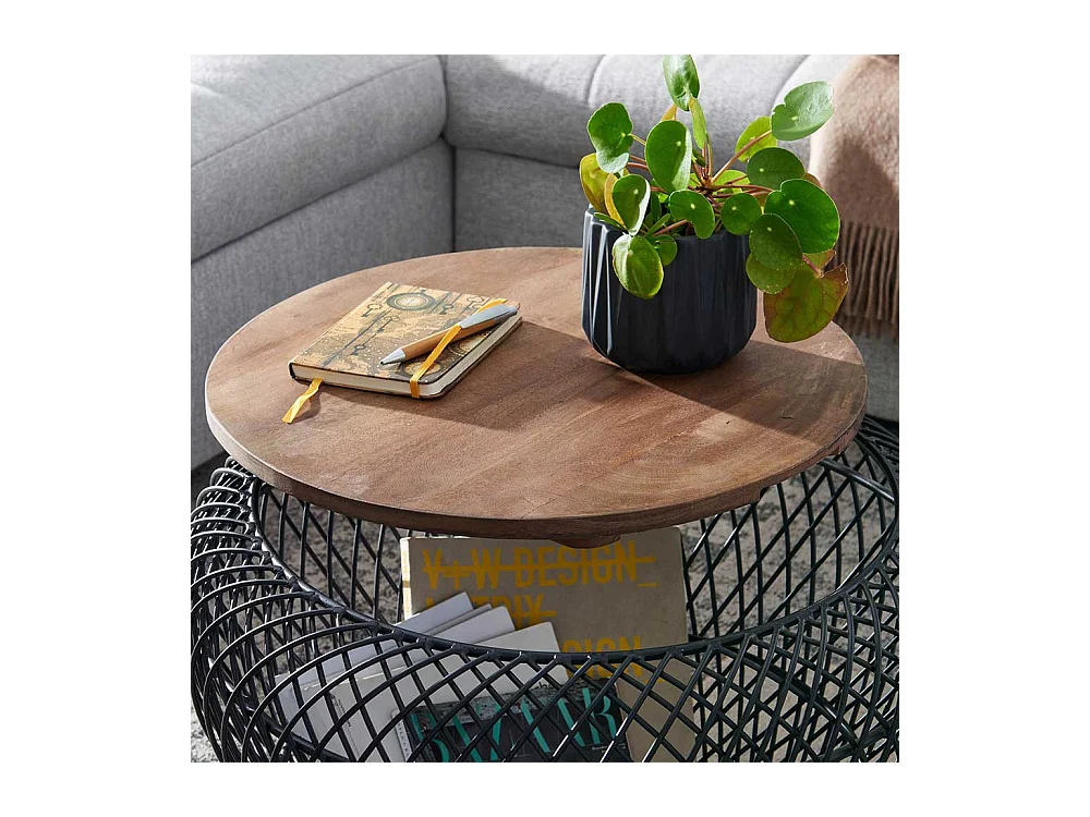 Draht Wohnzimmer Tisch mit abnehmbarer Tischplatte Massivholz