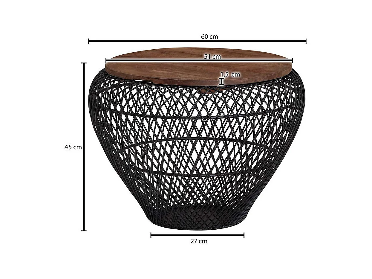 Draht Wohnzimmer Tisch mit abnehmbarer Tischplatte Massivholz