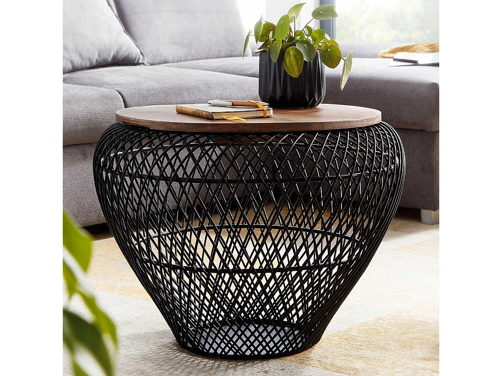 Draht Wohnzimmer Tisch mit abnehmbarer Tischplatte Massivholz