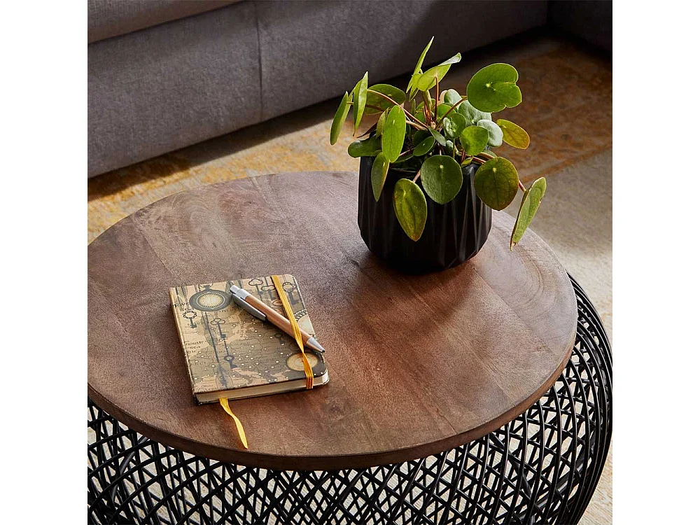 Draht Wohnzimmer Tisch mit abnehmbarer Tischplatte Massivholz