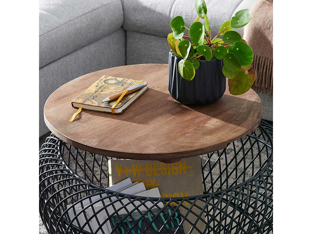 Draht Wohnzimmer Tisch mit abnehmbarer Tischplatte Massivholz